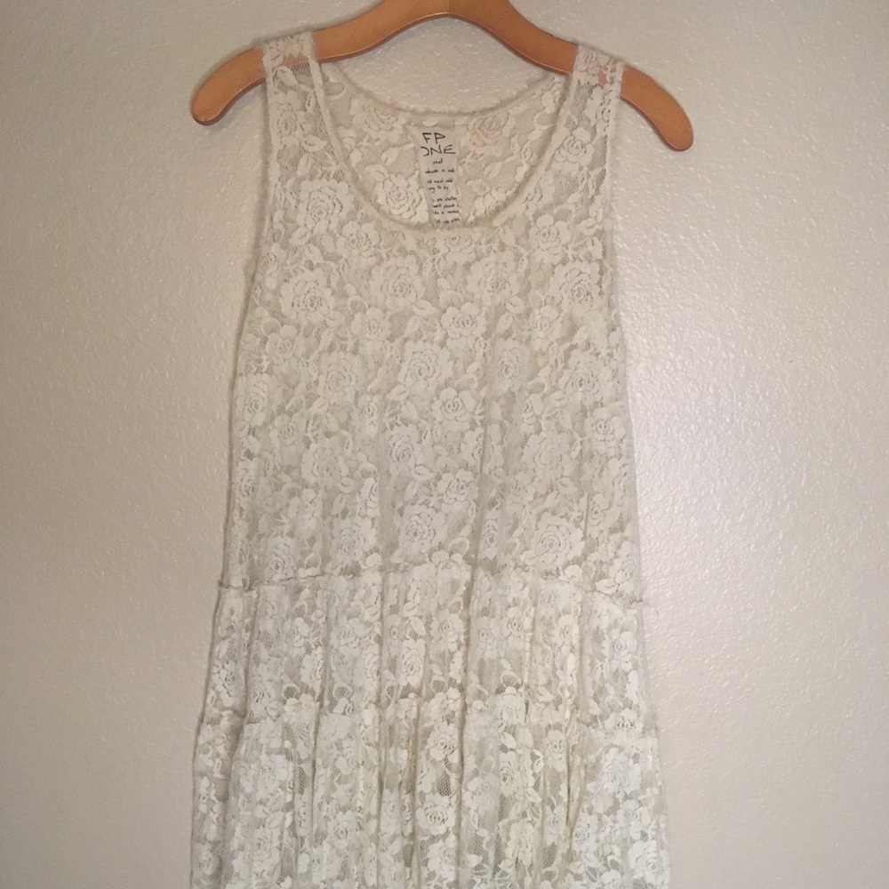 FP One Free People Cream Floral Lace Tunic Dress S